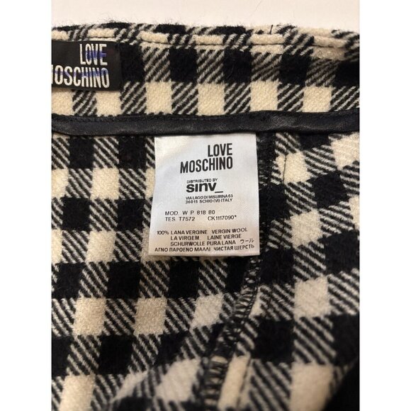 MOSCHINO Love Retro Plaid Pants 100% Wool Black White Size 8 - Picture 5 of 7